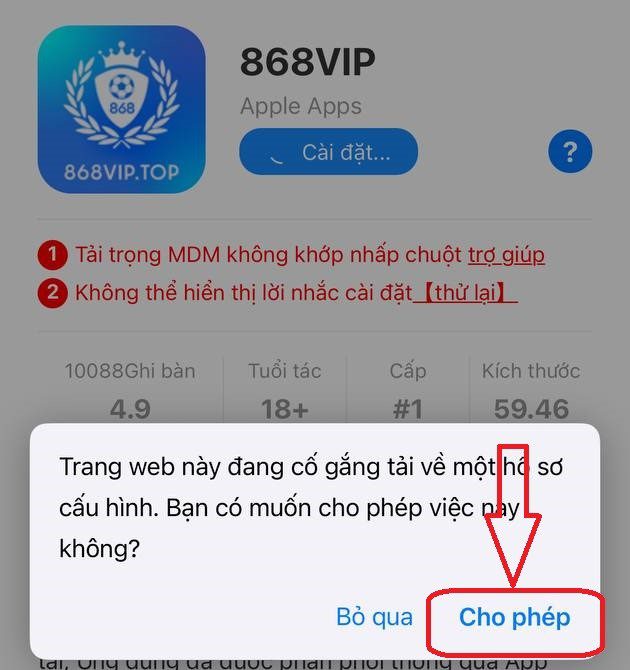 Chọn vào “Cho phép” Chọn vào “Cho phép”