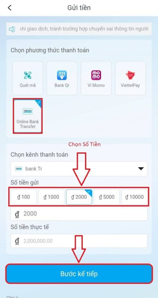 Chọn phương thức nạp tiền Online Bank Transfer Chọn phương thức nạp tiền Online Bank Transfer