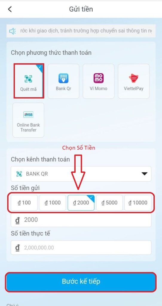 Chọn phương thức quét mã Chọn phương thức quét mã