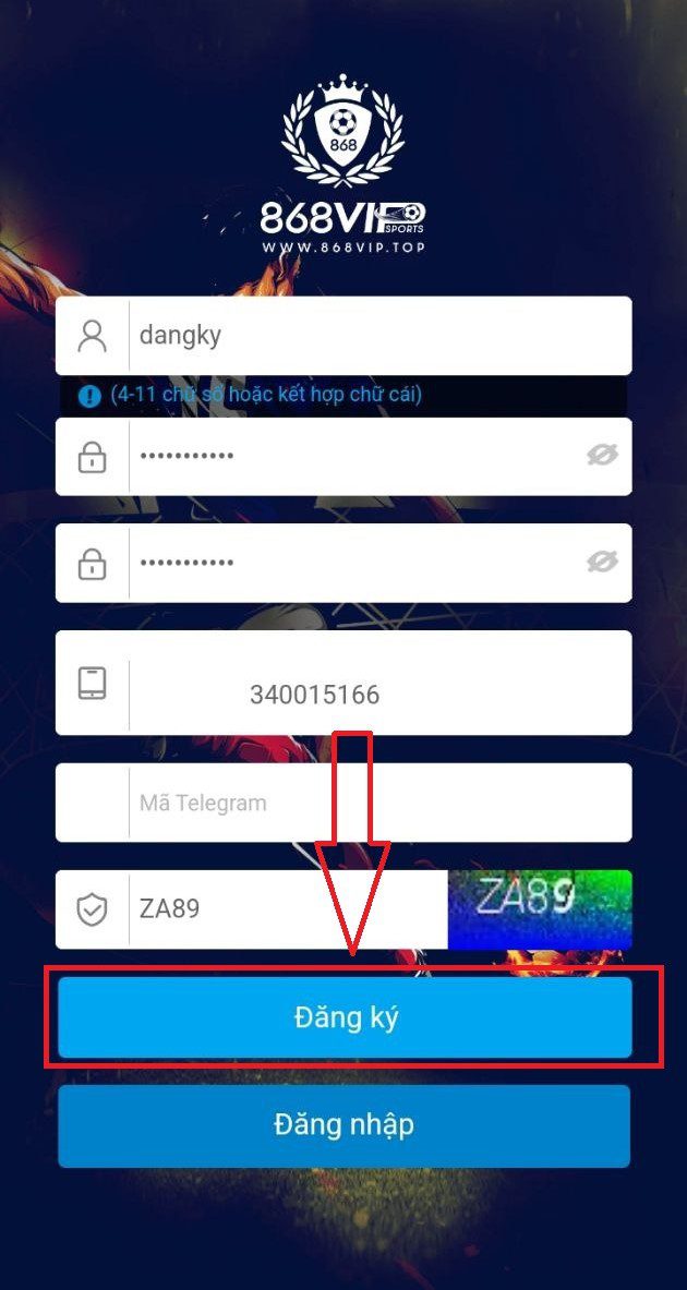 Bấm vào đăng ký Bấm vào đăng ký