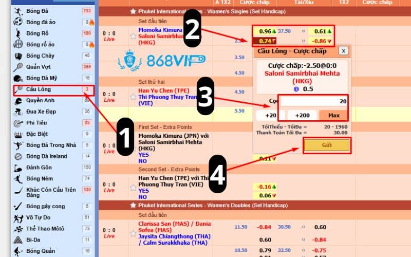 Hướng dẫn cá cược cầu lông tại 868VIP Hướng dẫn cá cược cầu lông tại 868VIP