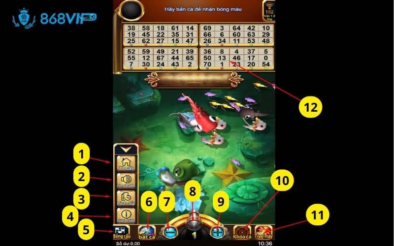 Các thao tác có trong giao diện trò chơi bắn cá Bingo Các thao tác có trong giao diện trò chơi bắn cá Bingo