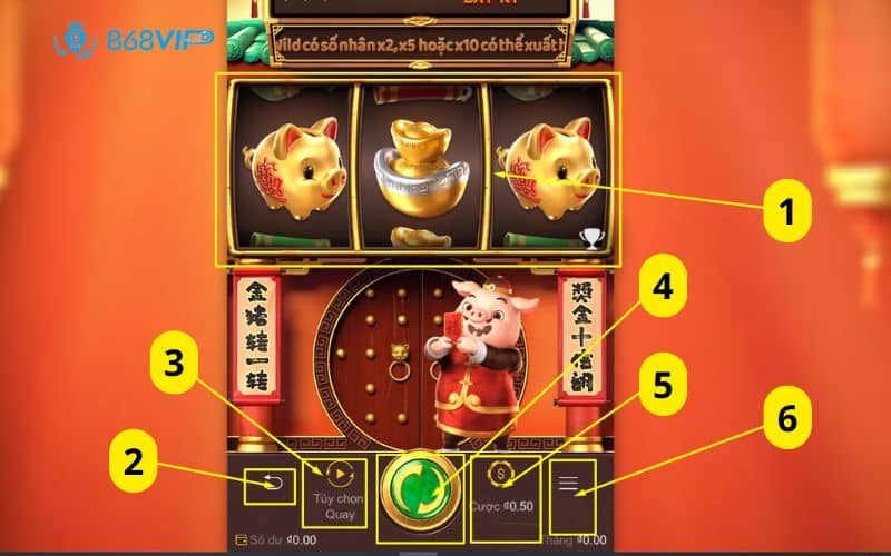 Giao diện trò chơi nổ hũ heo vàng được đánh dấu chi tiết Giao diện trò chơi nổ hũ heo vàng được đánh dấu chi tiết
