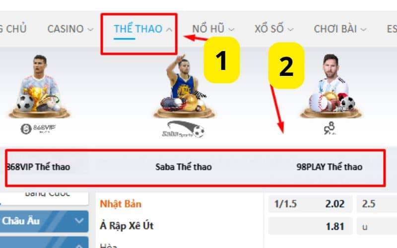 Truy cập vào trang chủ 868VIP và chọn chuyên mục thể thao Truy cập vào trang chủ 868VIP và chọn chuyên mục thể thao